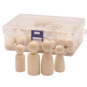 Artigianato 50pcs/scatola maschio e femmina in legno natura colore bambole pegs giocattoli per bambini 35/43/53/65mm bambola decorazioni di corpi bamboli dipinti per colori fai -da -te