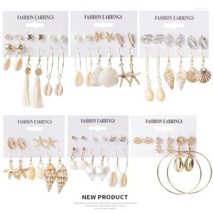 Stud Earrings Tassel Beach Ocean Wind Conch Shell Pearl Alloy Women Jewelry Gift Suit K56