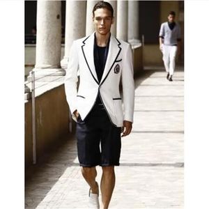 Summer Stylish White Men Suit Short Black Pant Casual Suits For Man 2 Piece Tuxedo Terno Masculino Blazer Dress Jacket Pant229p