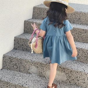 Mädchen Kleider Kinder Kleidung Kinder Kleid 2023 Frühling Sommer Baby Puppe Kragen Einfache Kurzarm Einfarbig Süße Casual