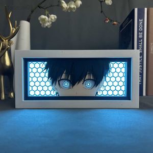 Night Lights Lightbox Yoichi Isagi para decoração de quarto Manga Paper Cut Table Desk Lamp Anime Light Box Blue Lock HKD230704