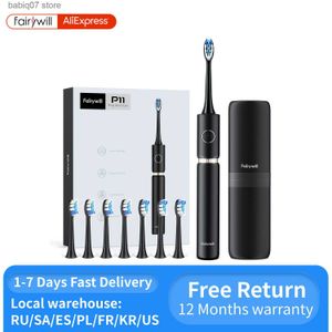 Toothbrush Fairywill P11 Sonic Whitening Electric Toothbrush Rechargeable USB Charger Ultra Powerful Waterproof 4 Heads and 1 Travel Case T230704