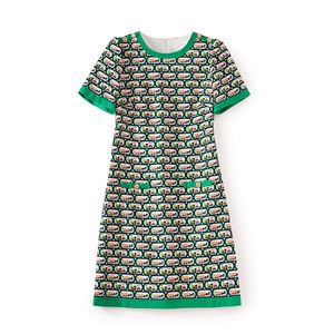 2023 Summer Green Cartoon Print Dress Short Sleeve Round Neck Knee-Length Casual Dresses W3L043812