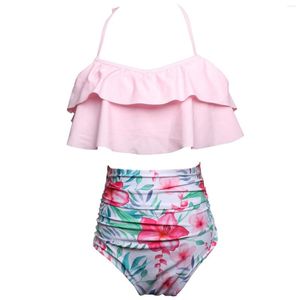 Roupa de banho feminina verão rosa babados shorts de banho feminino e camisa maiô para maiôs mais velhos com mangas