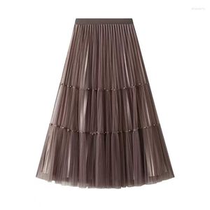 Spódnice Faldas Mujer Moda 2023 odzież wiosenno-jesienna po obu stronach aksamitna kobieta siatkowa długa plisowana dla kobiet