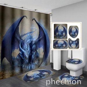 Cortinas Dragon Art Impressão 3D À Prova D 'Água Cortina de Chuveiro Do Banheiro Tapete de Cobertura de Banheiro Tapete Antiderrapante (1/3/4 Pcs) W18