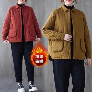 Jaquetas femininas estilo chinês retrô camisa acolchoada de algodão jaqueta literária feminina manga longa lapela leve casaco acolchoado quente inverno