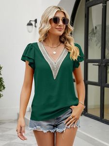 Women's Blouses Summer 2023 V Neck Sexy Top Vintage Elegant Beautiful Solid Bilayer Flying Sleeve Ruffles Blouse For Women