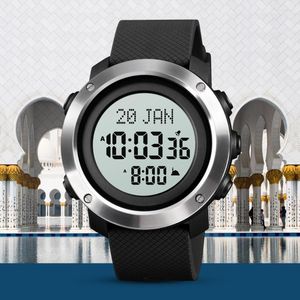 Нарученные часы Skmei Муслим Смотрите Azan Clock для молитвы с Qibla Compass Adhan Alarm Calendar Calendar Исламский аль -харамин Fajr Time.