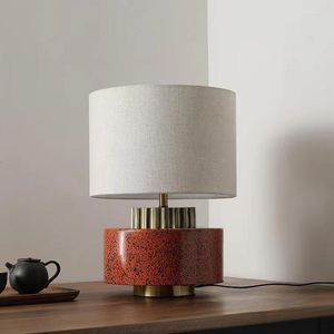 Table Lamps Ceramic Lights Retro Red Fabric Lampshade Living Room Bedroom Desktop Lamp Home Decoration Fixture Lampe De Design