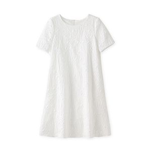 2023 Лето белое сплошное сплошное платье с коротким рукавом круглое шея до колена повседневные платья W3L0456111111111111111