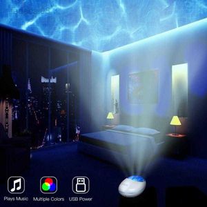 Luzes DC 5V Ocean Wave Projetor LED Galaxy Starry Sky Night Light Music Player Controle Remoto Estrela Colorida Rotativa Lâmpada de Projeção HKD230704