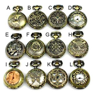 Armbandsur (APW001) Partihandel 12 Design Mixed Antique Bronze Flower Owl Pocket Butterfly 12st/Lot Dia 2,7 cm. 0703