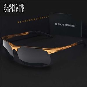 선글라스 고품질 초경량 알루미늄 마그네슘 스포츠 선글라스 편광 남성 UV400 직사각형 금 야외 운전 일요일 안경 Z230704