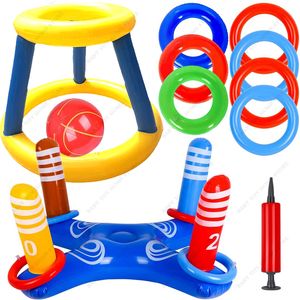 Sand Play Water Fun Pool Toys for Kids Adult 2in1 Inflatable Basketball Hoop Ring Game Swimming Pool Games for Adults Family Outdoor Party Water Toy 230704