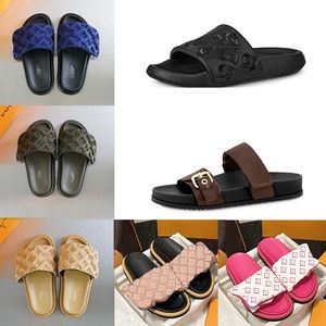 designer woman man slippers womens Brand Slides black Scuff Flat Sandals Pool Pillow Mules Sunset Padded Front Strap Mule platform house slippers Slide Easy-to-wear