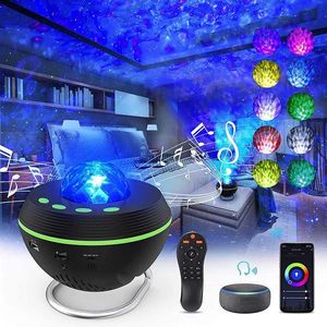 Światła nowe WiFi Tuya Smart LED Star Galaxy projektor fala oceaniczna gwiaździste niebo lampka nocna mgławica atmosfera lampa Blueteeth USB odtwarzacz muzyczny HKD230704