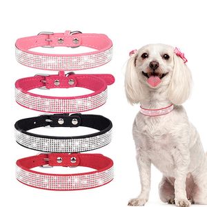 Rhinestone köpek yaka sevimli göz kamaştırıcı köpüklü yumuşak süet deri köpek kedi yaka kristal elmas evcil hayvan yavru yaka