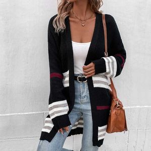 Mode Damen Herbst und Winter neue langärmelige Color-Blocking-Pullover-Cardigan-Jacke
