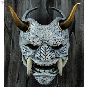 Máscara Headwear Oni Samurai Vaca Diabo Careta Presas Japonês Cosplay Costume Adereços Halloween Horror Decoração para Casa L230704