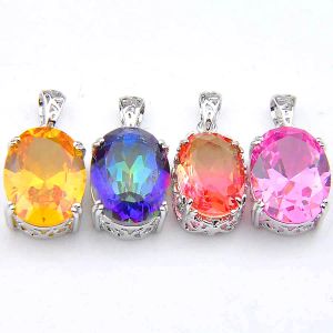 10 Pcs Lot Unique Mix Rainbow Crystal Zircon Gemstone 925 Sterling Silver Pendants Necklace for Women Bi Colored Tourmaline Pendants