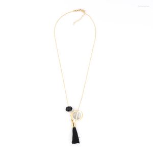 Pendant Necklaces 2023 Black Beads Clear Glass Cooper Circle Tassel Necklace Women