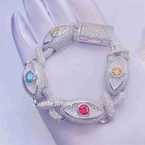 مصمم تصميم جديد على غرار أزياء الأزياء سباركلي مغني الراب مجوهرات 15 مم VVS1 Baguette Moissanite Evil Eyes Bracelet