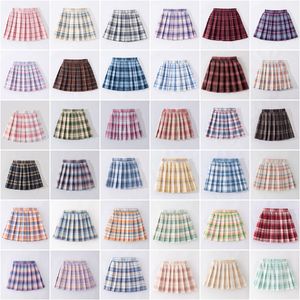 Clothing Sets Girls School Uniform Pleated Skirts High Waist A Line Plaid Skirt Sexy JK Uniforms College Style Student Casual Short 230704