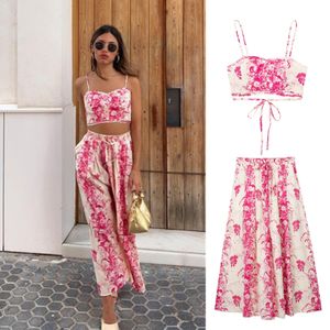 Two Piece Dress UNIZERA Summer Womens Clothing Holiday Style Casual Chic Printed Short Top Midlength Skirt Twopiece Set 762 230630