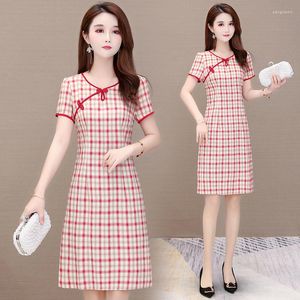 Ethnische Kleidung Qipao Plaid Cheongsam Verbesserte Version des Kleides Fashional Female Sommer 2023 Schlankes Temperament Elegante Retro-Tasche Hüfte