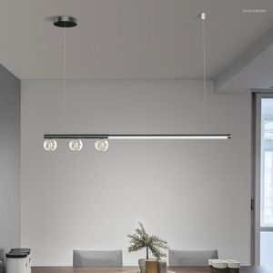 Lâmpadas pendentes de lustre minimalista LED teto de vidro transparente barra de jantar cafeteira de cafeteria de cafeteira de controle remoto de controle de escurecimento ajustável