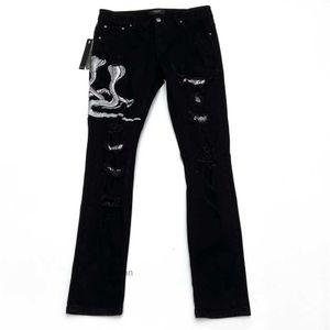 Designer-Jeans Amirs Herren Jean 2023 Classic Black Snake Puzzle SLP Schmal geschnittene Herrenmode-Jeans mit kleinem Bein