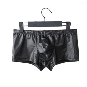 Külot moda erkek pu deri şort u dışbükey torba iç çamaşırı boksör brunks seksi bandaj metal boksörler erkek