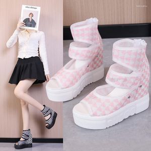 Sexy 875 Sandals Women Boots 2024 Fashion Peep Toe Mesh Short Ankle Female Platform Shoes Gladiator Rubber Ladies Flats