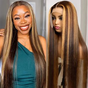 Ombre Honey Blone Wigs 13x4 HD Lace Frontal Wigs Straight Highlight Human Hair for Black Women Preplucked