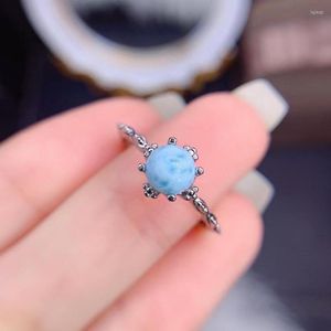 Cluster-Ringe Wunderschöner Larimar-Solitärring aus 925er Sterlingsilber, 6 mm, natürliche Verlobung als Geschenk