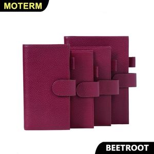 Notepads Moterm Firm Pebbled Grain Leather Beetroot Color Genuine Cowhide Planner Rings Notebook Cover Diary Agenda Organizer Journey 230703