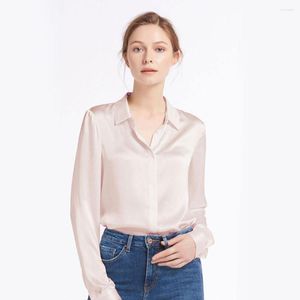 Kadınlar Blouses Kadınlar İçin Gerçek İpek Gömlek 22 MOME BASIC PLAKET Çin Charmeuse Bluz Bayanlar Doğal Parlak Zarif Uzun Kollu Tops