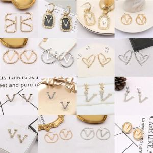 Mode Frauen 18k vergoldet Designer Ohrstecker Ohrringe Markendesigner Geometrie Buchstaben Kristall Creolen Hochzeit Schmuck für Frauen Liebe Geschenke