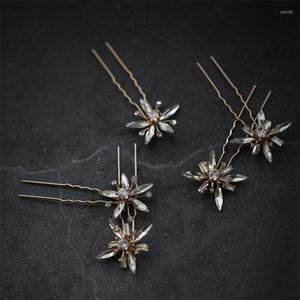 Hair Clips Wedding Accessories Crystal Rhinestones Pins Gold Color Head Pieces For Brides Bridesmaids Hairpins Bridal Jewelry