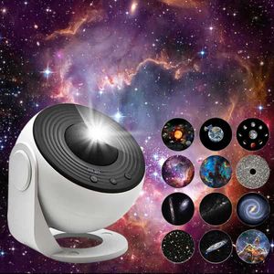 Lampor Led Starry Sky Galaxy Night Light 12 i 1 360° Rotera projektorlampa för barn Vuxna Sovrum Sängrum Party Dekor HKD230704