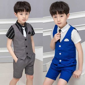 Suits Summer School Kids Fashion Vest Suits Blue Children Vest Photography Dress For Prom New Brand Baby Boys Evening ClothesHKD230704