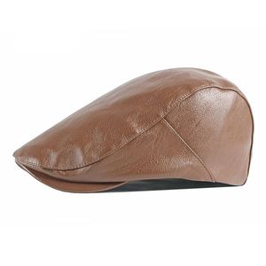 PU козырек мужчина женщин винтажные кожаные брет -шапки Beret Cabbie Gatsby Flat Hat Hatbo