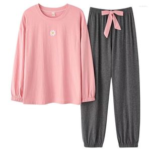 Women's Sleepwear Women Pajamas Sets With Pocket Cotton Big Size Nightwear Lounge Clothes Sleeve Embroidery Sexy Casual Korean Homewear M To