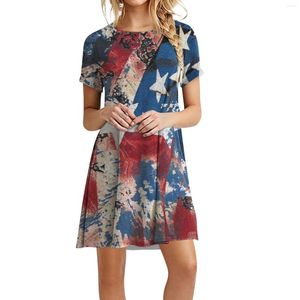 Casual Dresses Clothing Female Women'S Summer Independence Day Print Festival Vacation Anniversary Round Neck Short-Sleeved Dress Vestidos