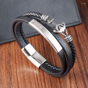Charm Bracelets Punk Stainless Steel Men Bracelet Magnetic Clasp Braided Mutilayer Leather Wrapping Rock Bangles Man Jewelry Gift