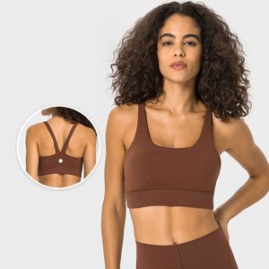 L-356 Nude Sense Sutiã com decote em U Tops de ioga em forma de V nas costas Sutiã esportivo Bainha alargada Colete fitness de alta resistência Sutiã feminino à prova de choque