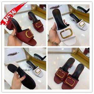 With Box Designer VT Sandal High Heel s v black low Shoes heel slippers fashion women leather one word leather open new toe slippers X24 es Zsy Valentine QWEW