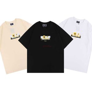 デザイナー ファッション 衣類 Tシャツ Tシャツ ニッチ ビューティー トレンド キス アヴィニョン Tシャツ ひまわりボックス プリント ラウンドネック ルーズ 半袖 Tシャツ 男女兼用 コットン ストリート