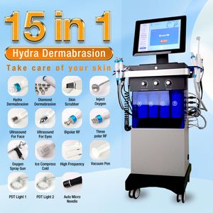 15in1 PDT Microdermabrasion Hydro Ansiktshudvård Maskin Syre Spray Gun Hydra Dermabrasion Scrubber Deep Cleaning Ansikt Lyftmaskin